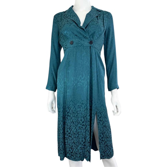 NWT Anthropologie Dark Teal Green Satin Wrap Dress Size 0 - Picture 1 of 9